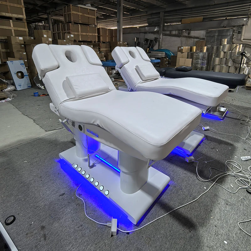 Modern Full White Leather Beauty Salon Furniture Treatment Heated Cosmetic Bed Luxury 4 Motors Electric Saloon Massage Table Bed USD 600
